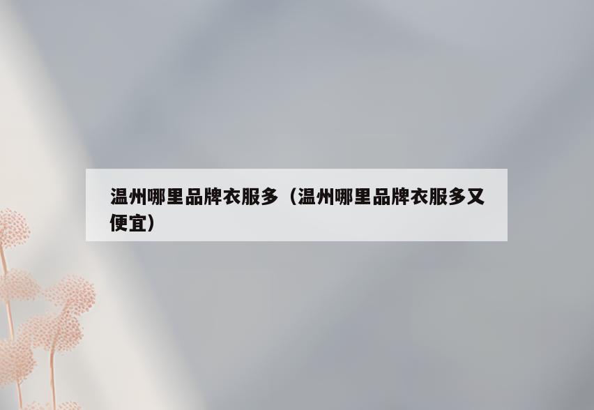 温州哪里品牌衣服多(温州哪里品牌衣服多又便宜)
