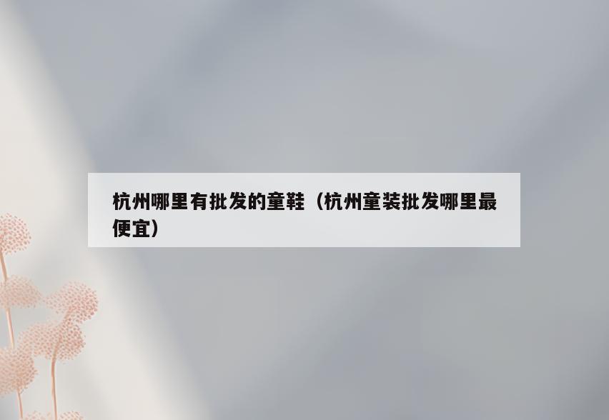杭州哪里有批发的童鞋(杭州童装批发哪里最便宜)