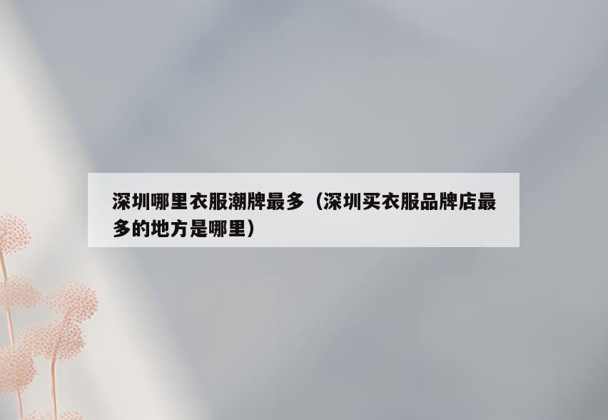 深圳哪里衣服潮牌最多(深圳买衣服品牌店最多的地方是哪里)