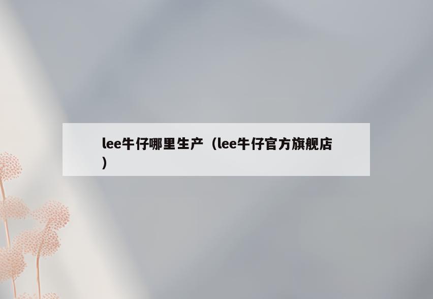 lee牛仔哪里生产(lee牛仔官方旗舰店)
