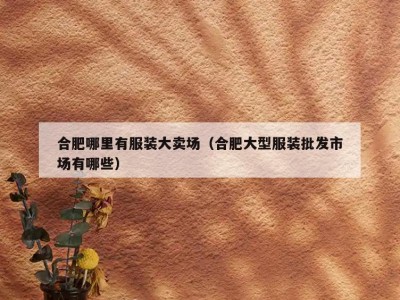 合肥哪里有服装大卖场（合肥大型服装批发市场有哪些）